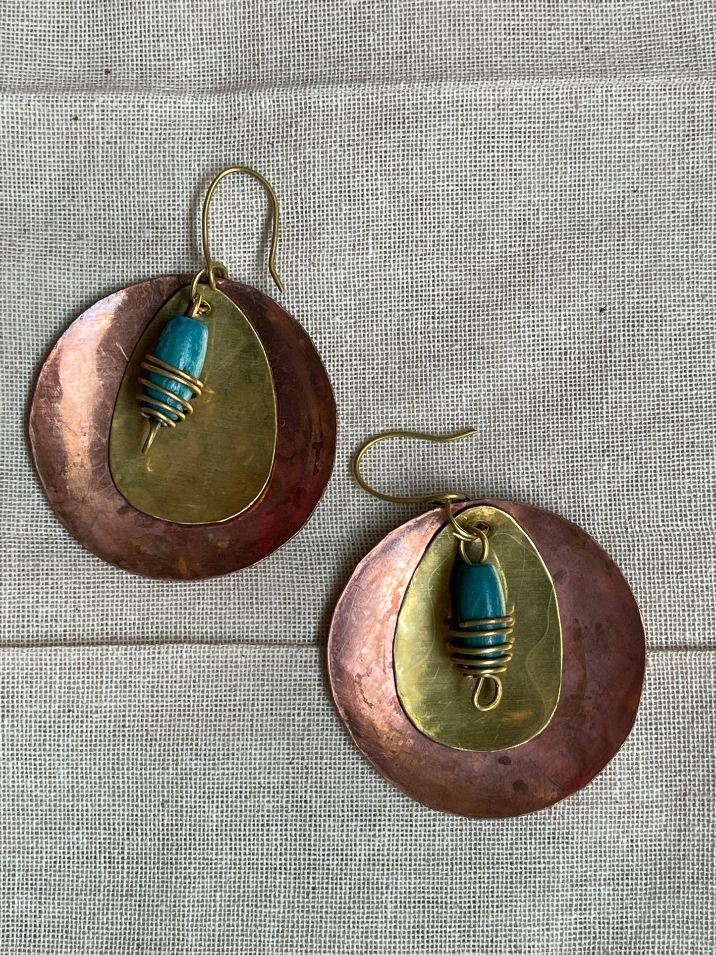 Copper brass circular handcrafted brass earrings