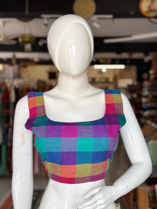 Colourful checks cotton sleeveless blouse