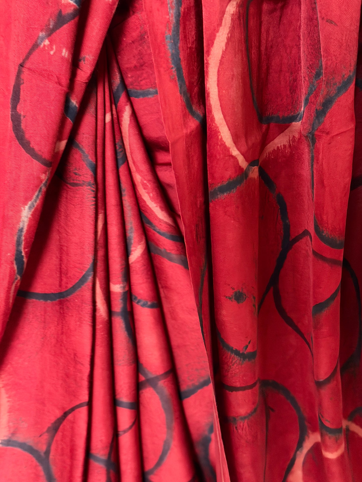 Maroon circles print soft modal yardage saree / fabric - hand block printed Ajrakh