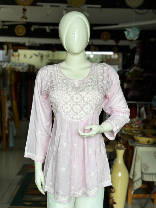 Light pink Chikankari hand embroidery tunic on soft modal cotton