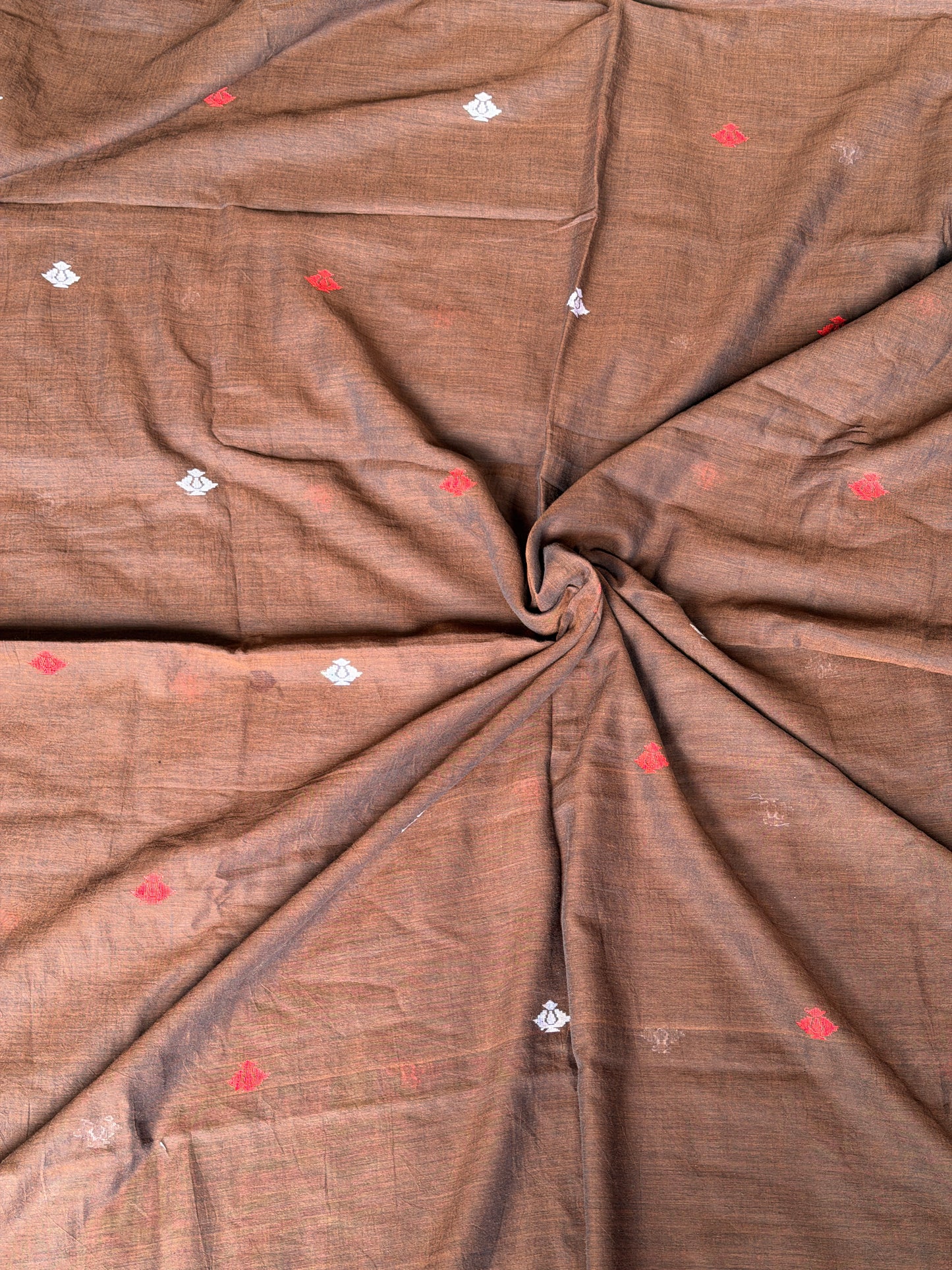Brown Jamdani handwoven soft cotton yardage / saree