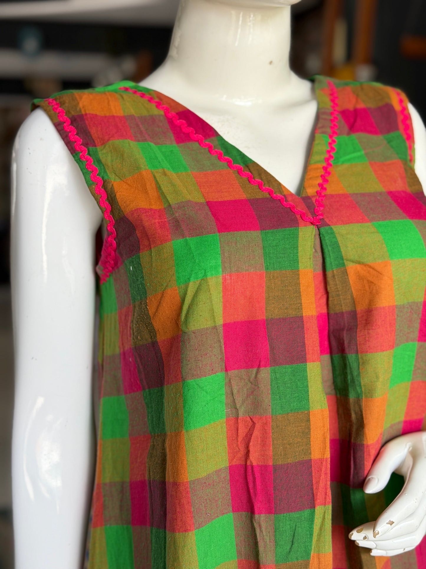 Colorful checks with lace details cotton coord set
