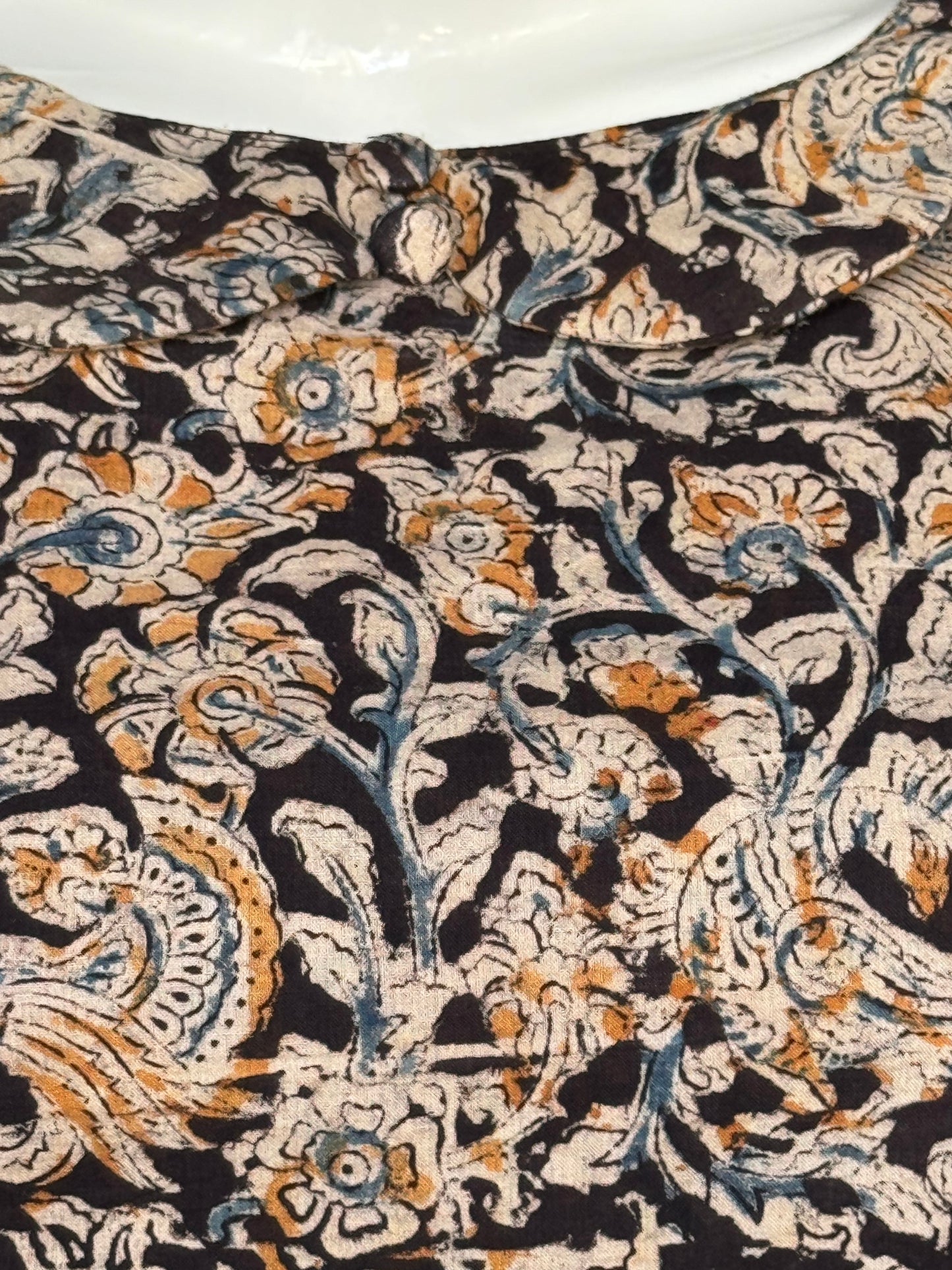 Black floral kalamkari cotton crop top / blouse with Peter Pan collar