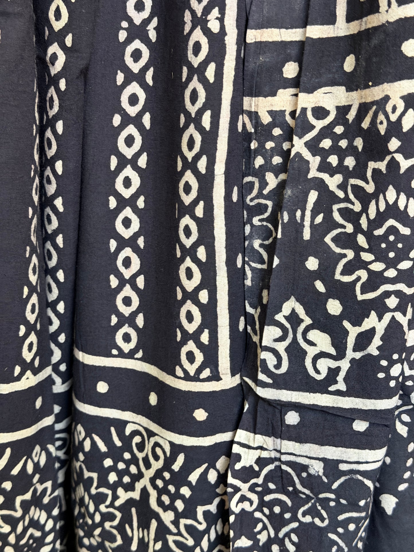 Black and beige Ajrakh hand block printed cotton dupatta