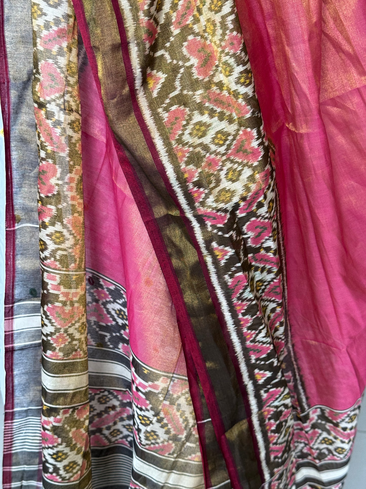 Pink Zari tissue cotton handwoven ikat patola dupatta