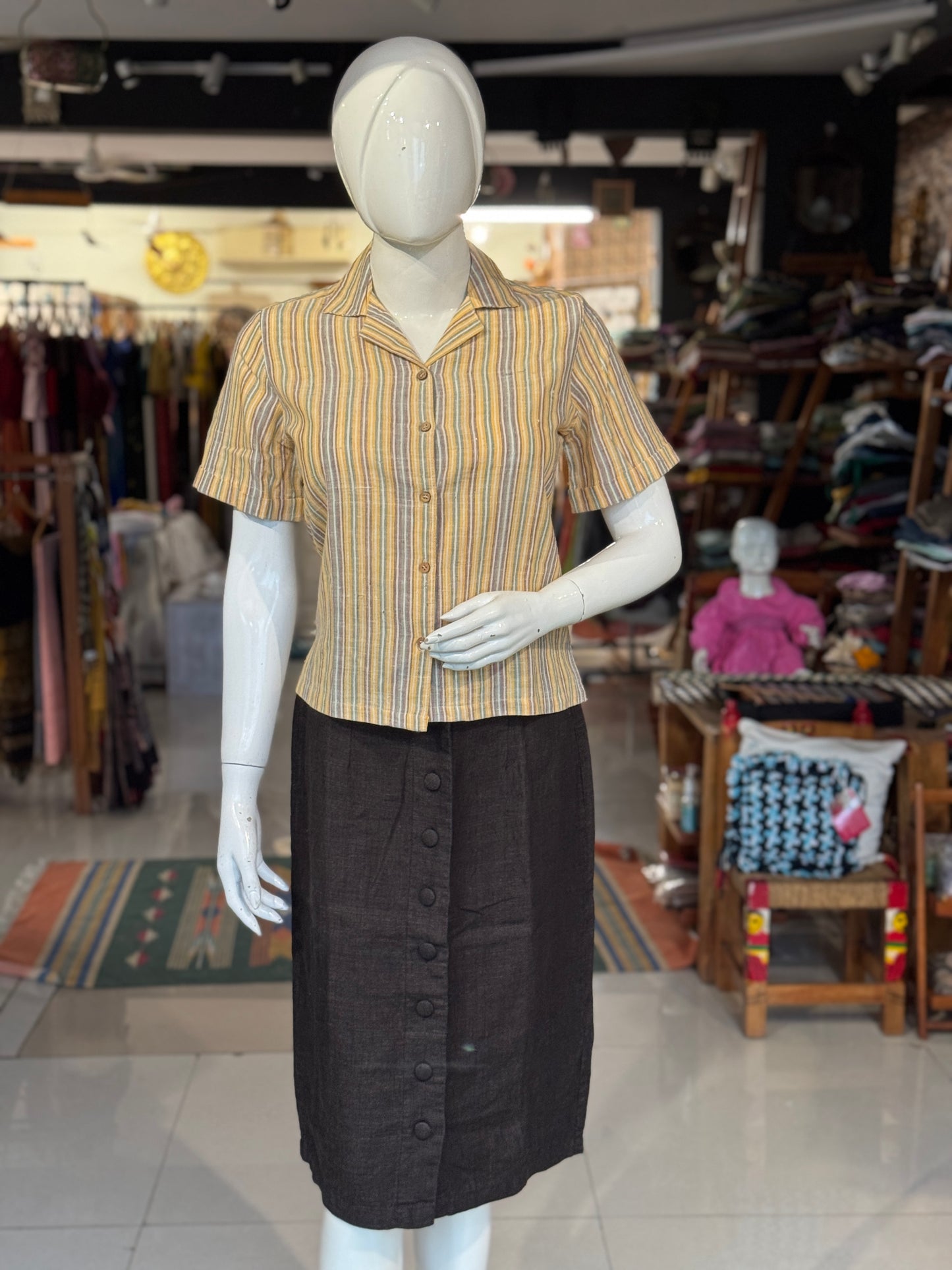 Women’s formal calf length skirt with elastic waist and front buttons - colors available