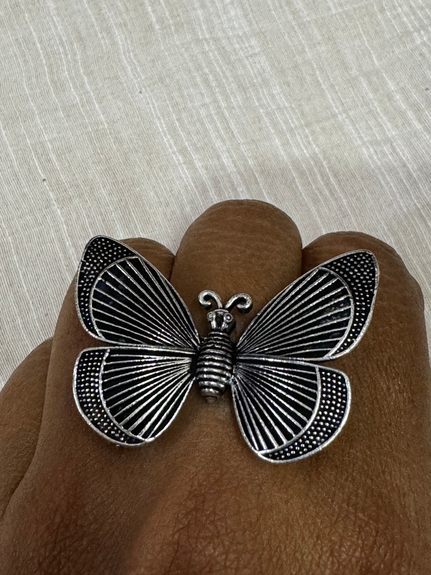 Butterfly oxidised finger ring - adjustable size