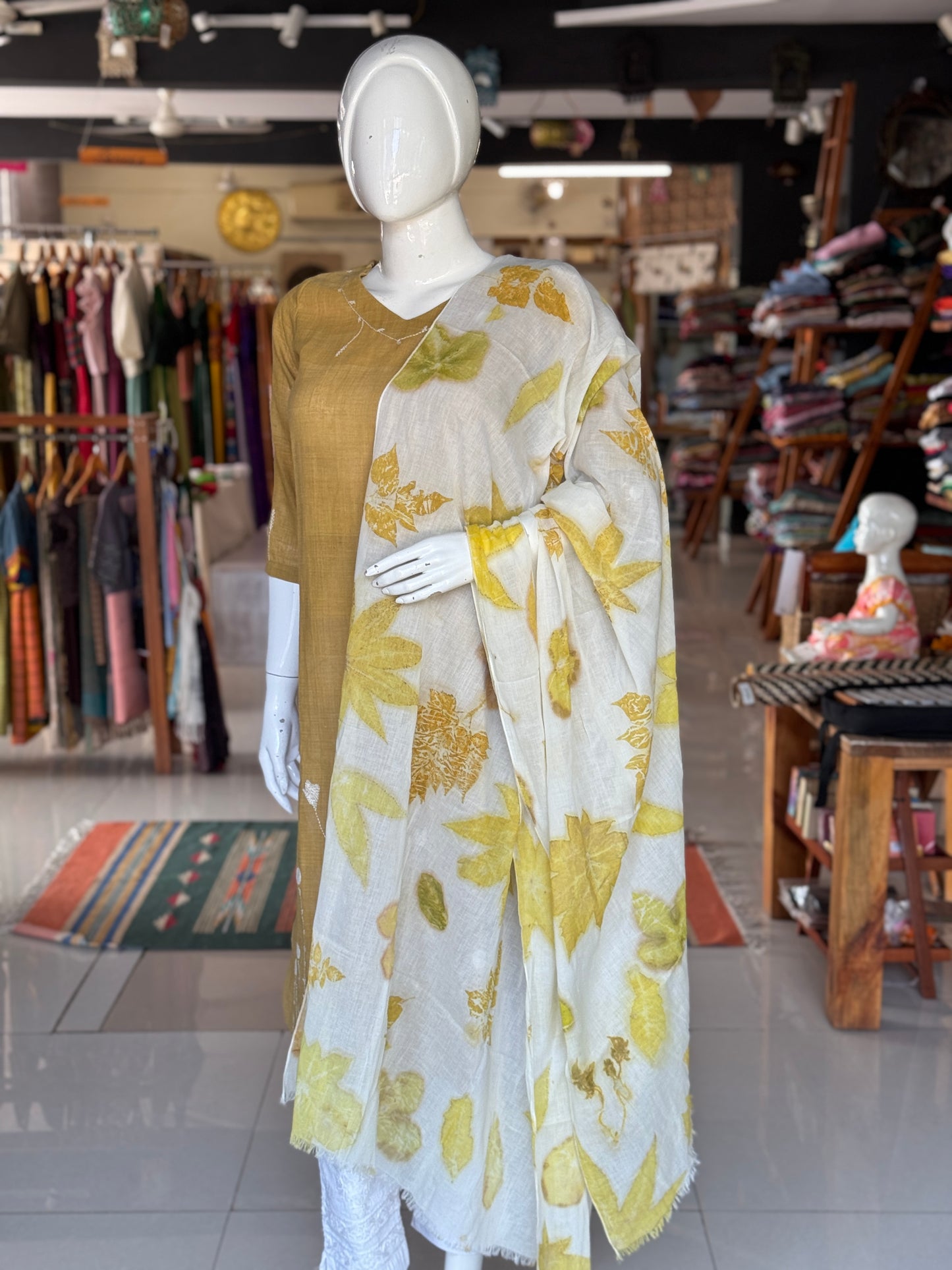 Eco printed soft mul cotton handcrafted stole / dupatta