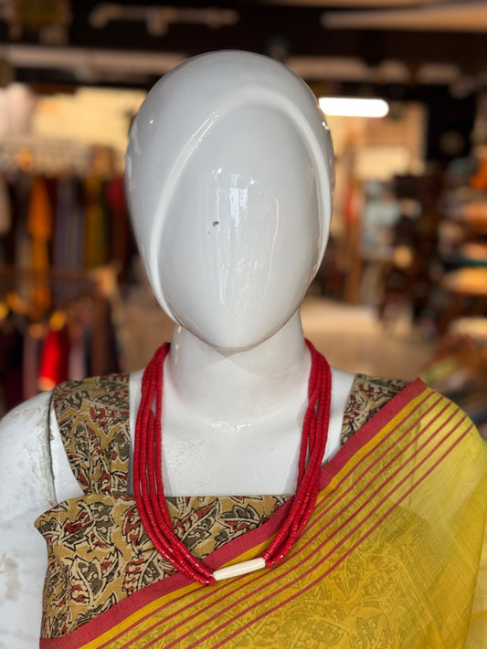 Red small cylindrical beads handmade neckpiece