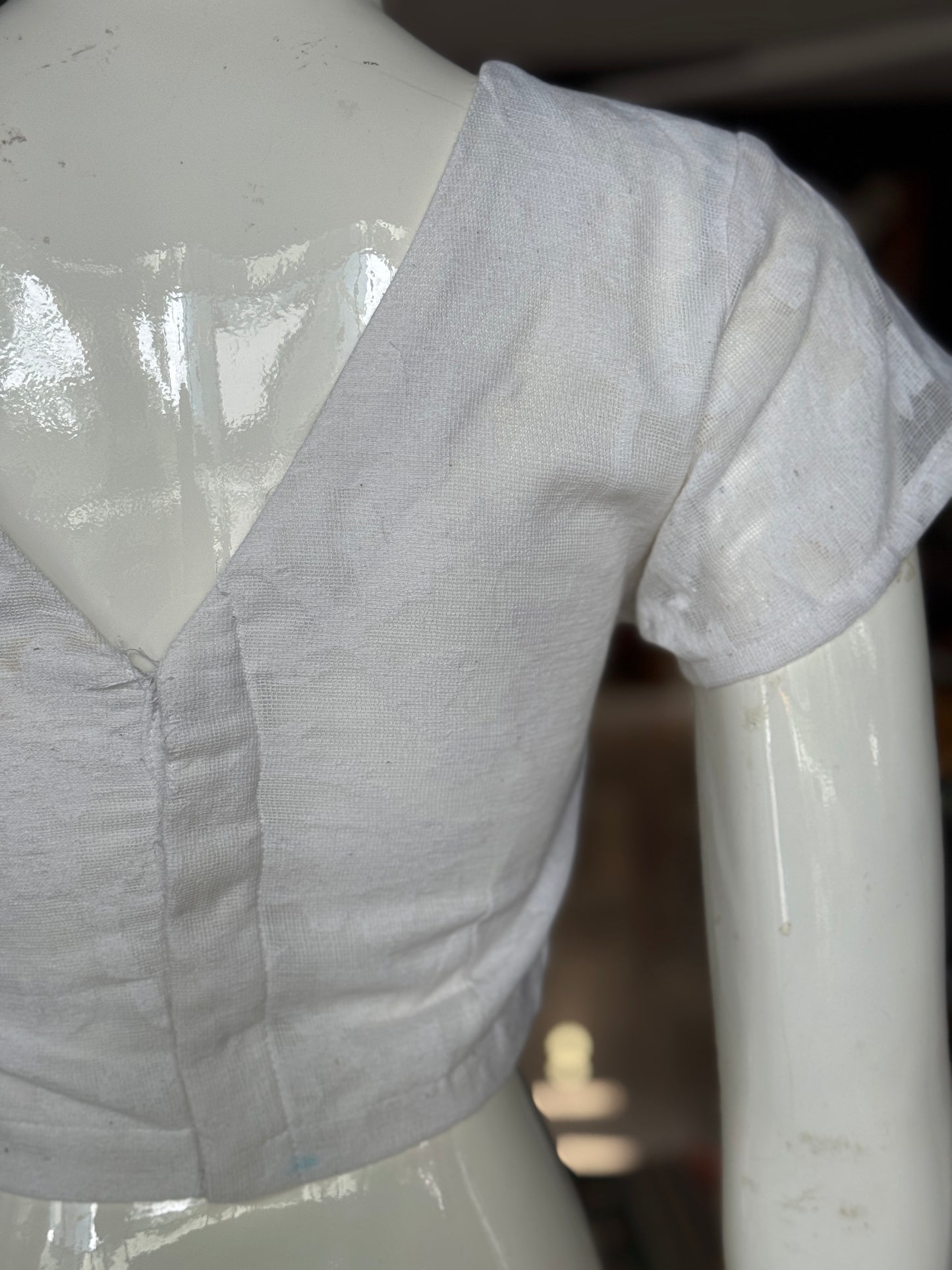 White cut work cotton blouse with lining, back open - design option available