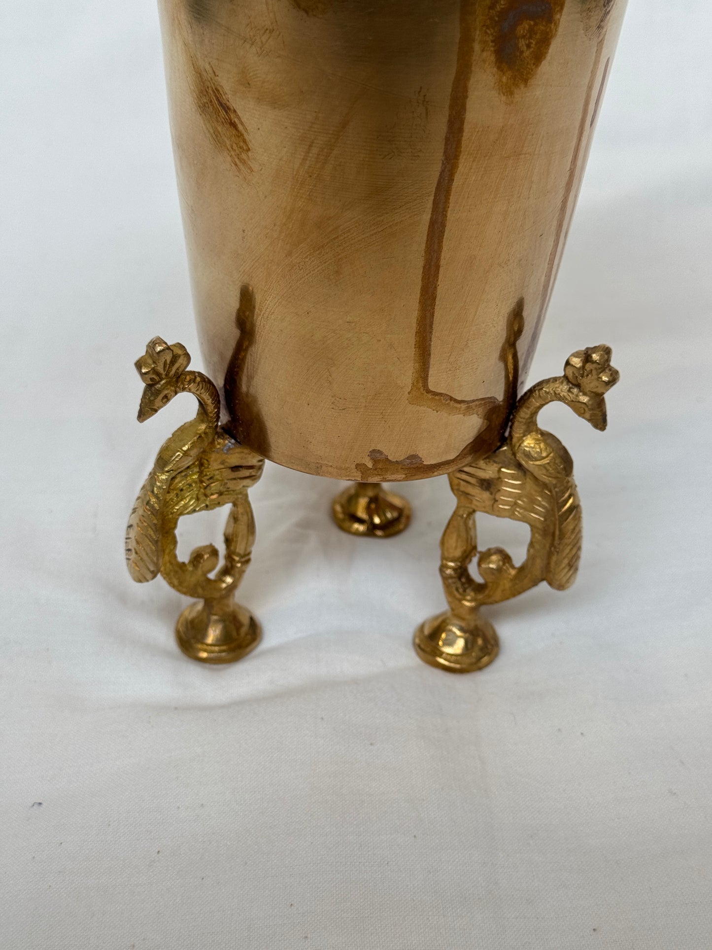 Brass tumbler vase with peacock legs