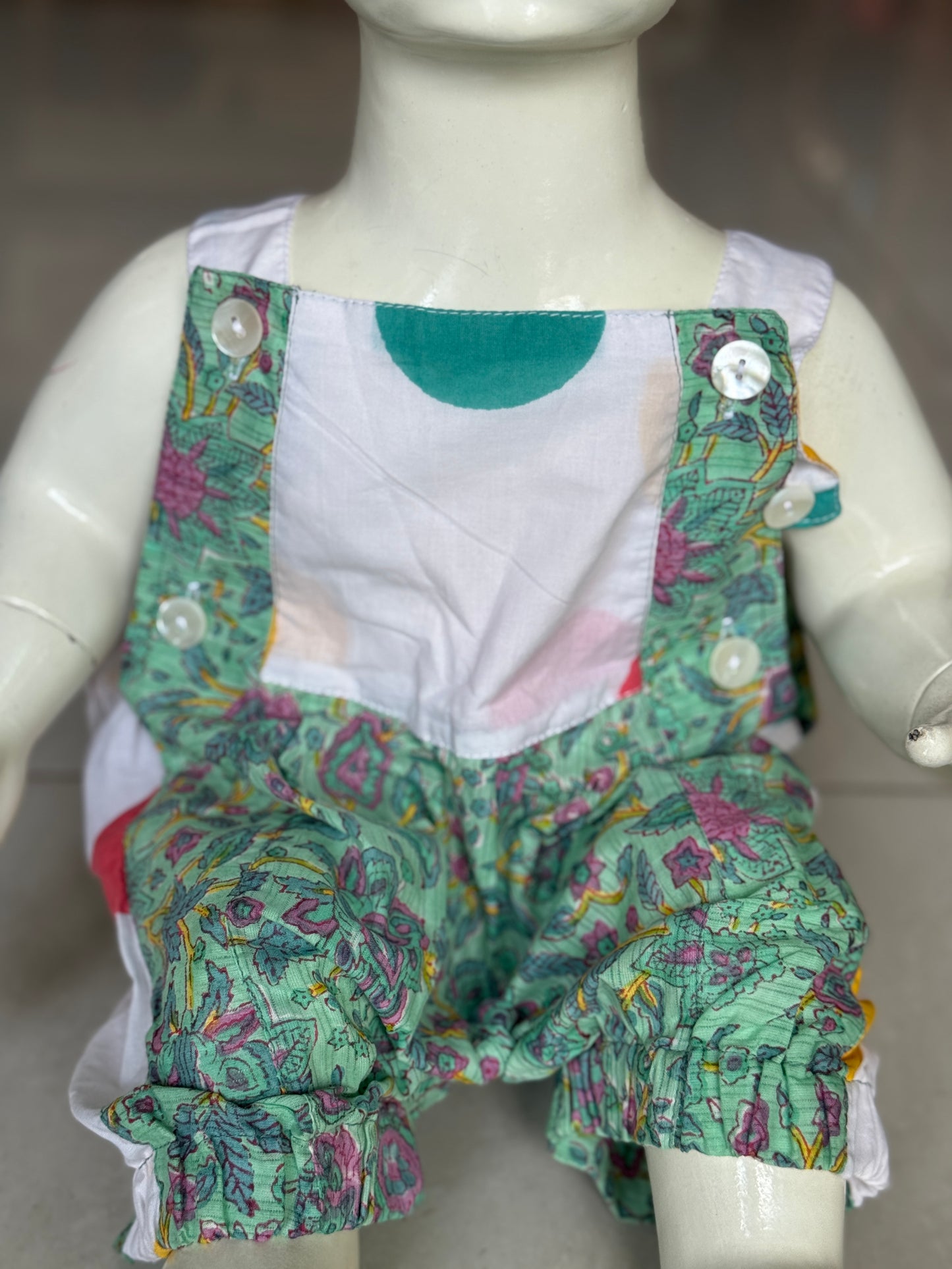 Rompers for babies - hand block printed upcycled soft cotton fabric scrap based unisex outfit for boys and girls