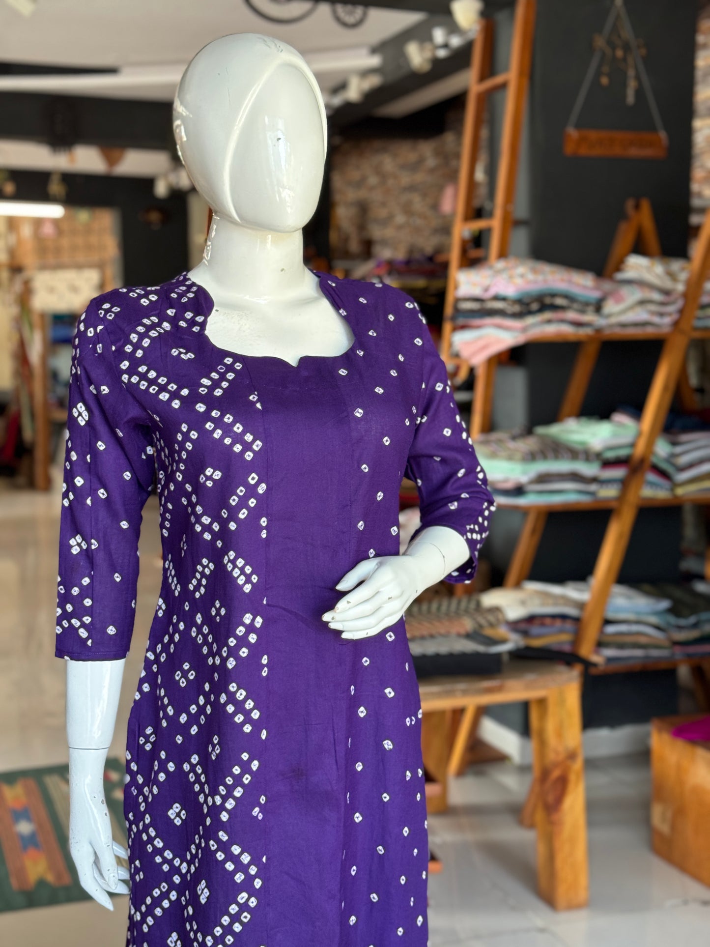 Bandini cotton straight kurti with half n half design - color options available