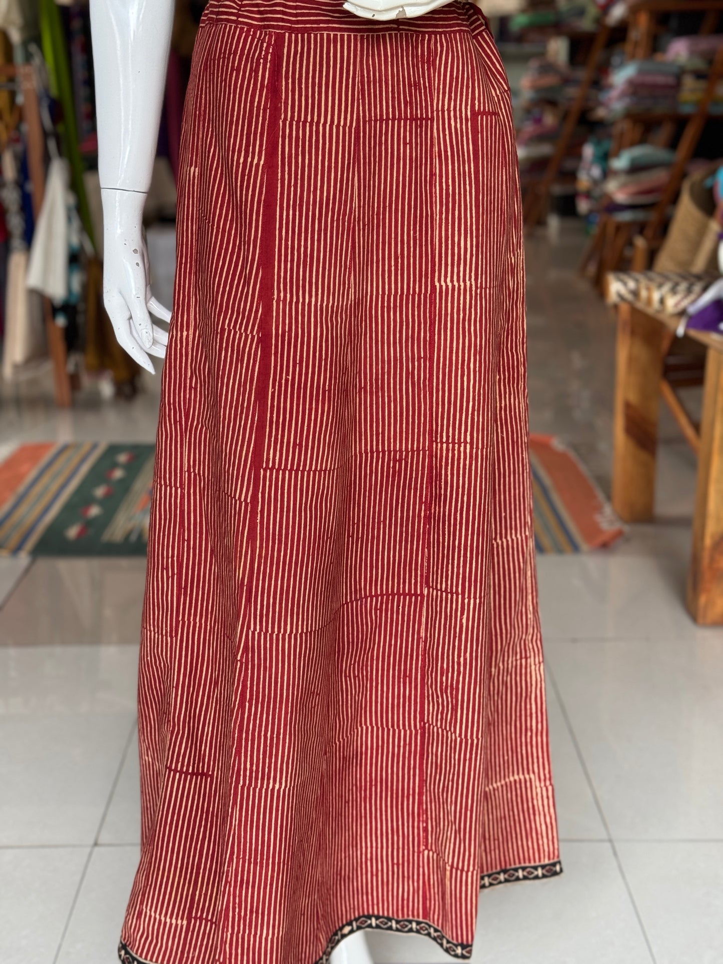 Maroon stripes Cotton ajrakh skirt with black border