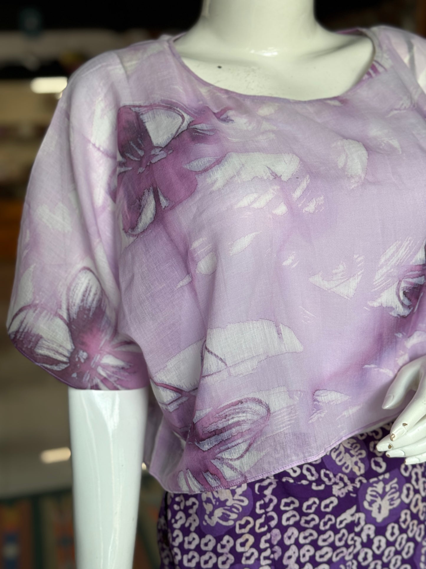 Purple hand-painted mul cotton kaftan crop top