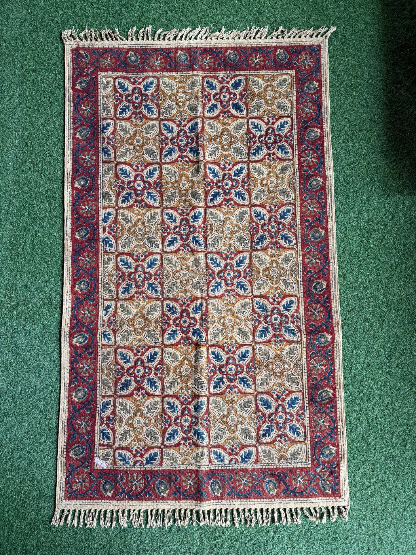 3 x 5 feet cotton Kalamkari hand block printed carpet