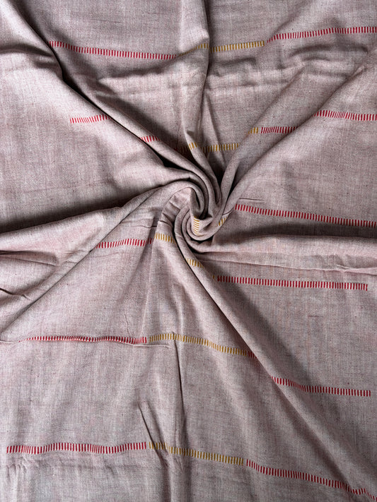 Onion pink cotton hand spun, hand woven fabric with red and yellow woven stripes