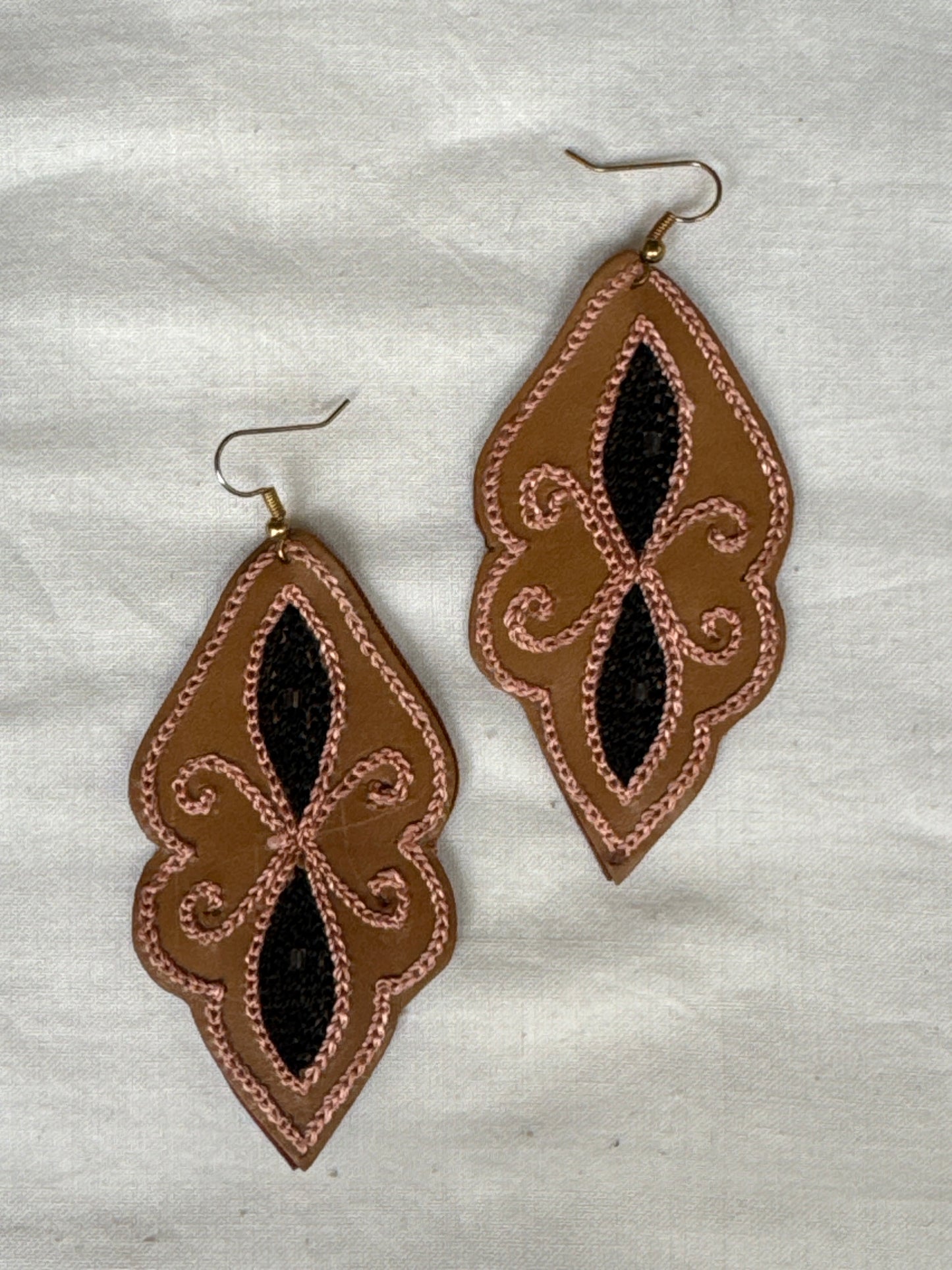 Leather with hand embroidery light weight earrings - shapes, designs and color choice available