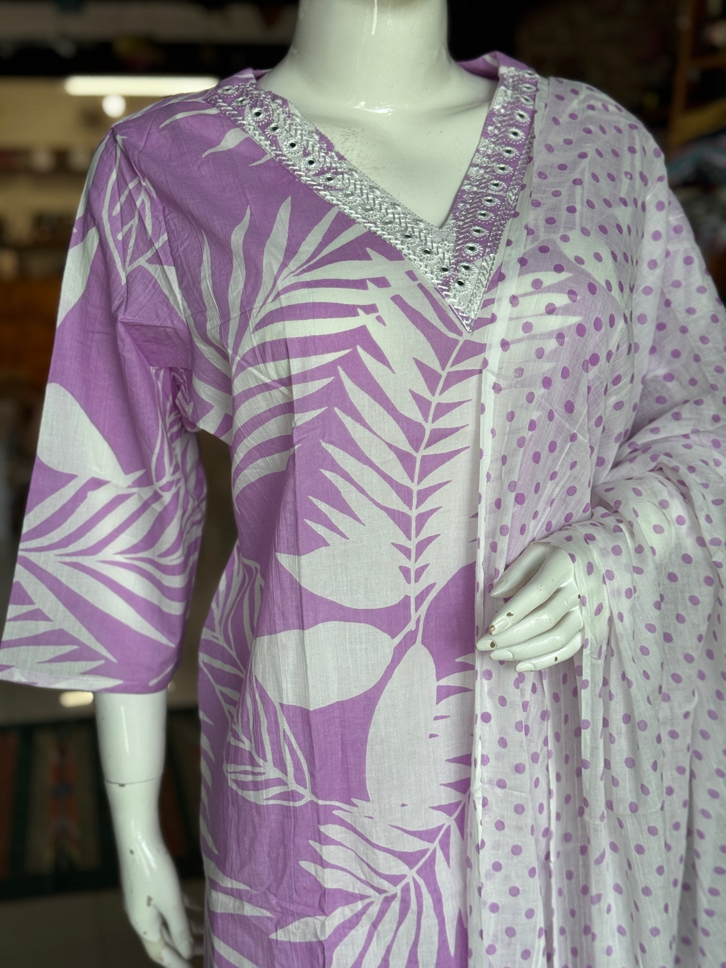 Plus size (4xl and above) cotton embroidered straight kurti, pants and dupatta - 3 piece suit set - multiple colors available