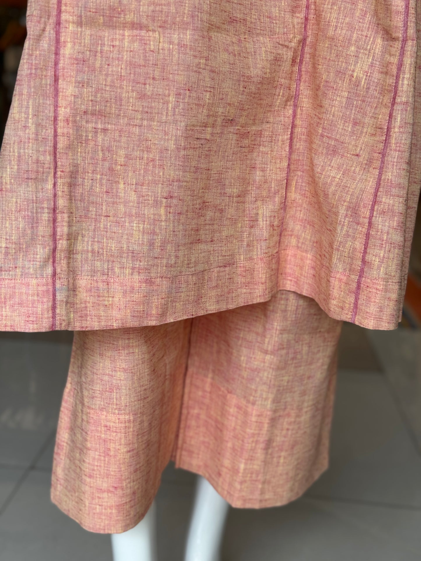 Yellow Pink v-neck panels cotton kurta n pants - 2 piece coord set