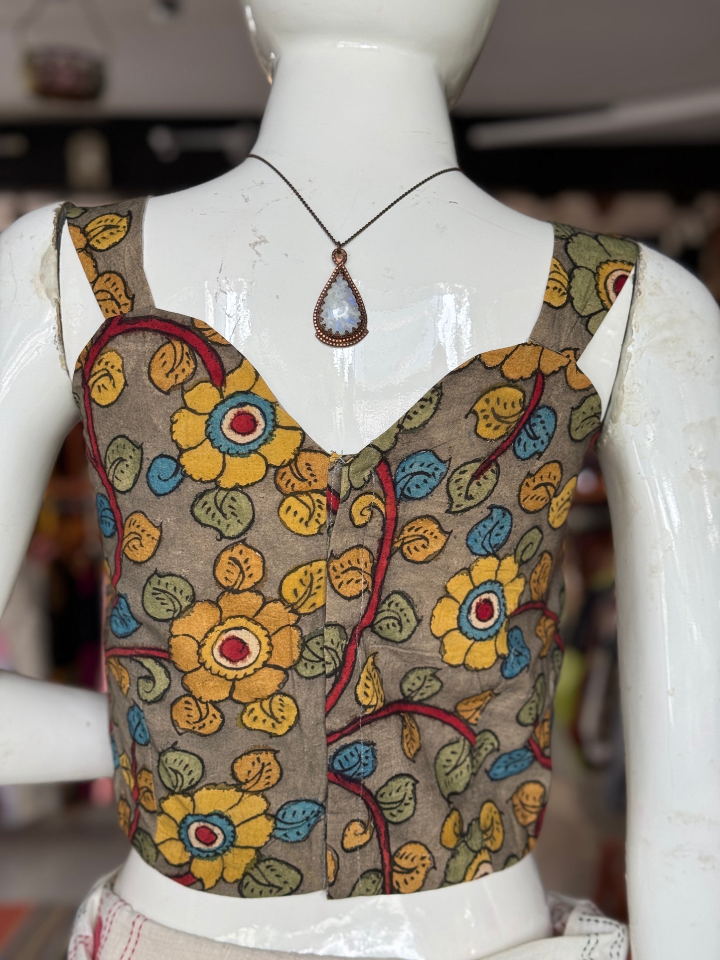 Pen kalamkari hand painted sleeveless cotton blouse with lining - multiple colors and designs available