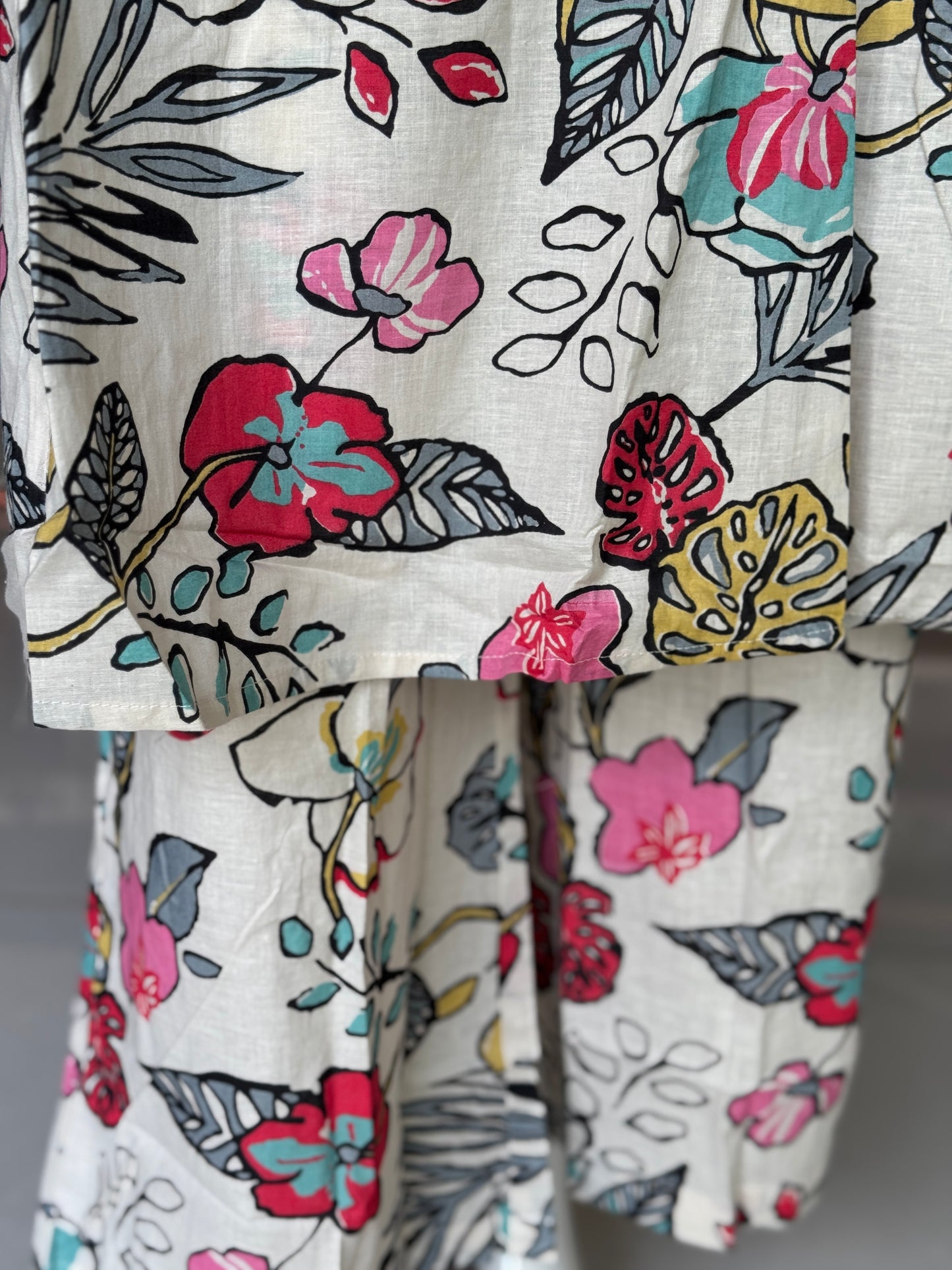 Floral print sleeveless cotton kurti, flared pants - coord set , 2 piece - multiple colors options