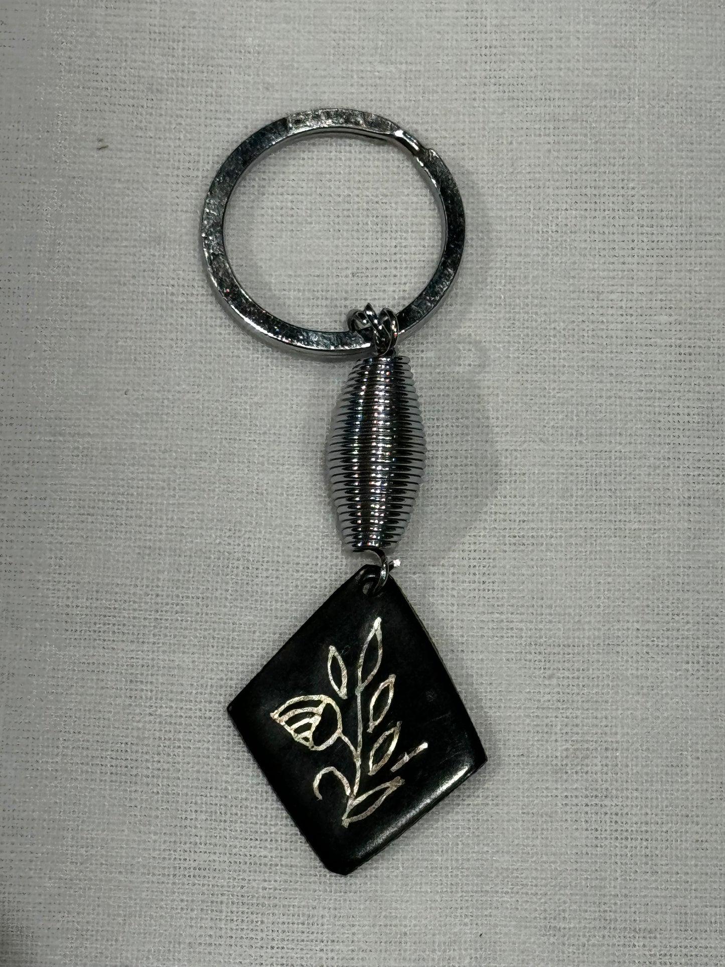 Bidri silver inlay work handcrafted key ring