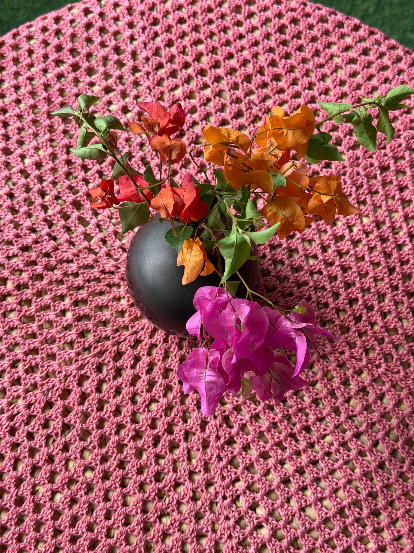 Hexagonal 36 x 36 inch Hand Crochet center table cover - cotton yarn - colors available