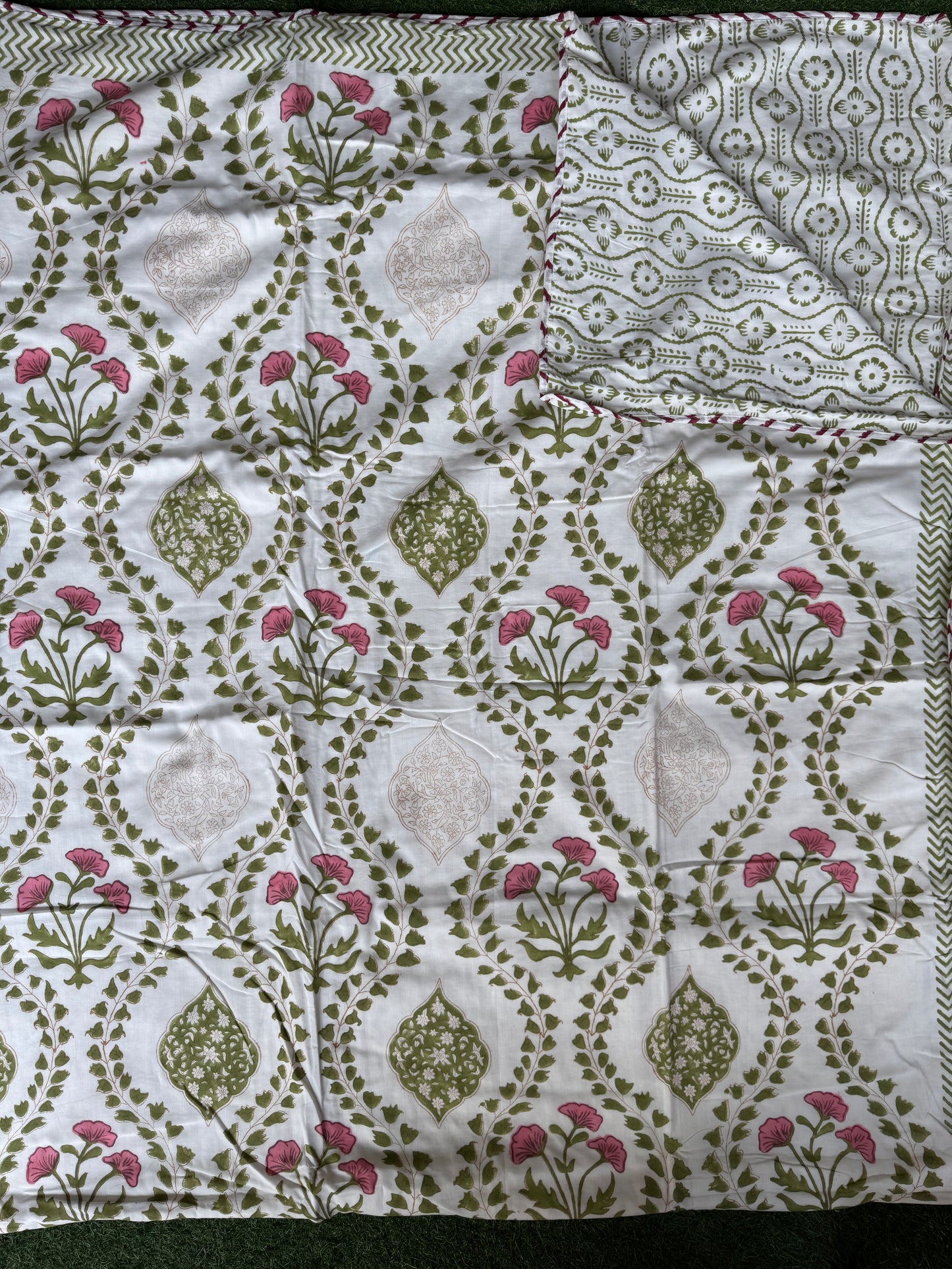 Comforter - cotton hand block printed king size reversible - multiple designs available