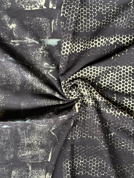 Black half n half design cotton fabric with Ajrakh hand block prints
