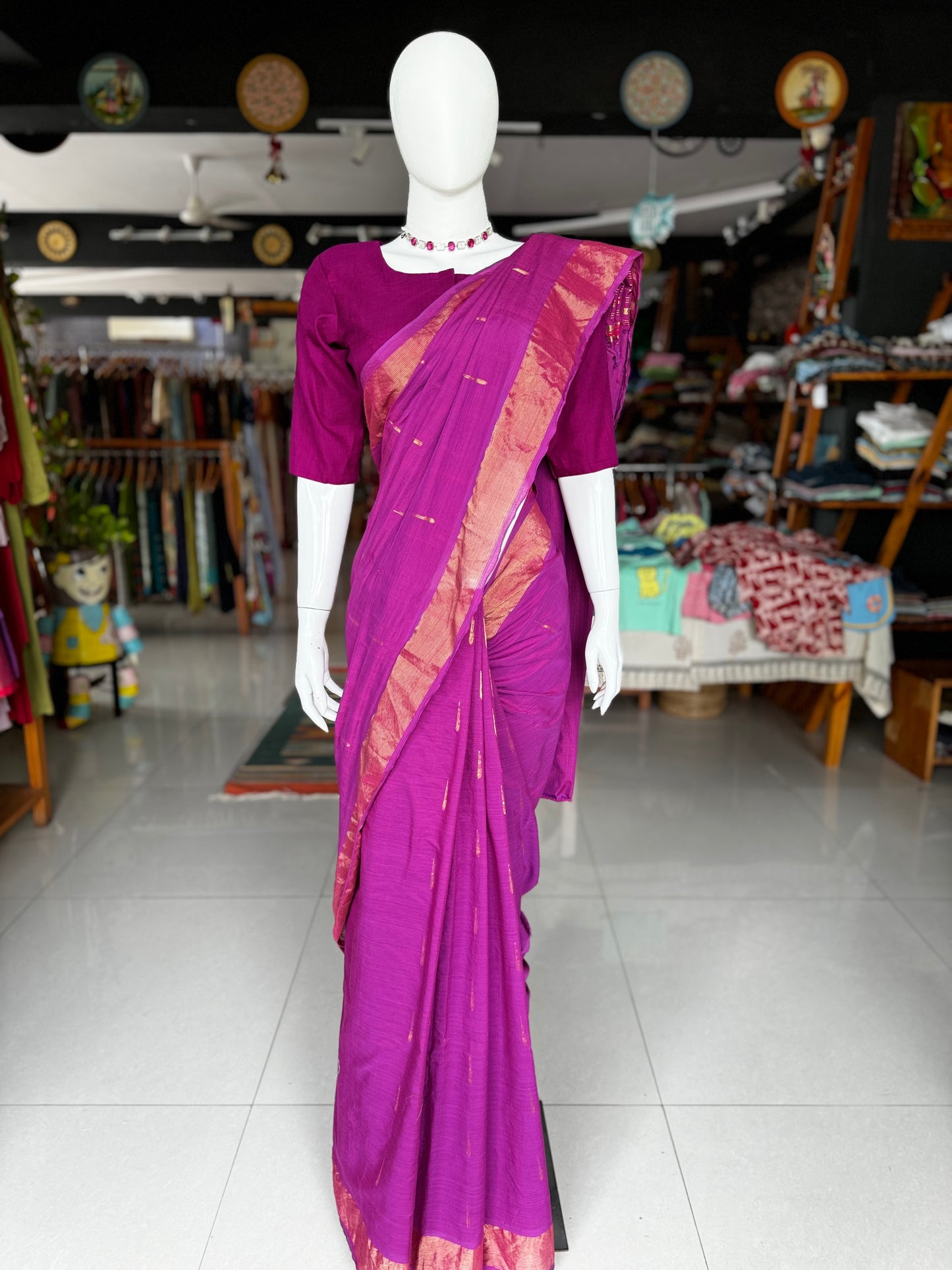 Cotton handloom Paithani saree with muniya buttis all over