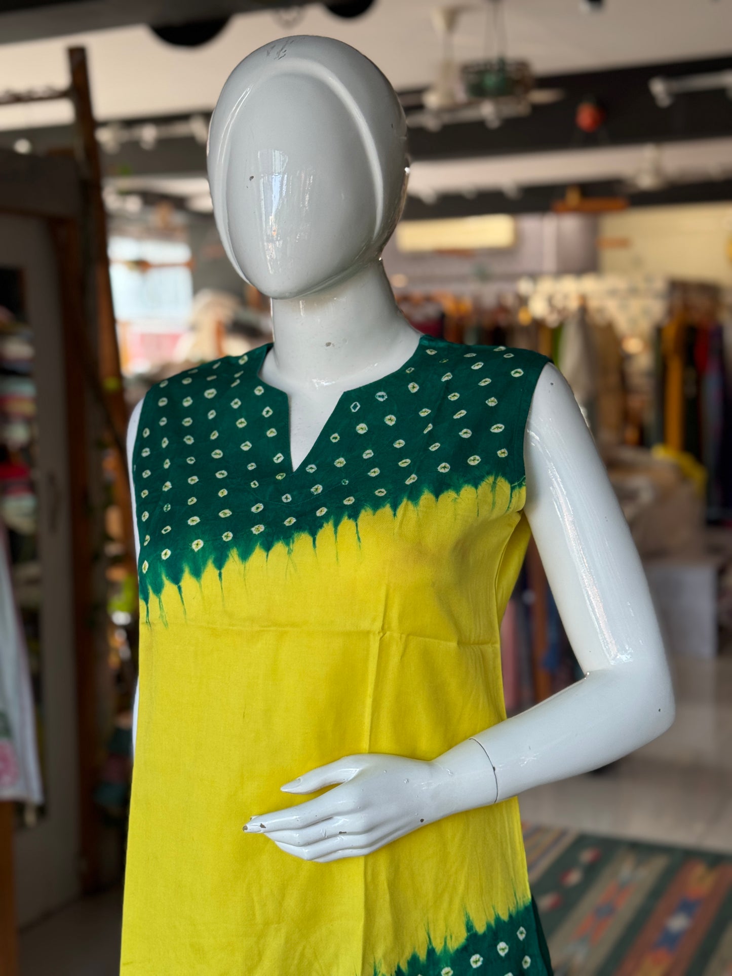 Sleeveless placement bandini tie n dye cotton tunic top / short kurti - multiple colors n designs available