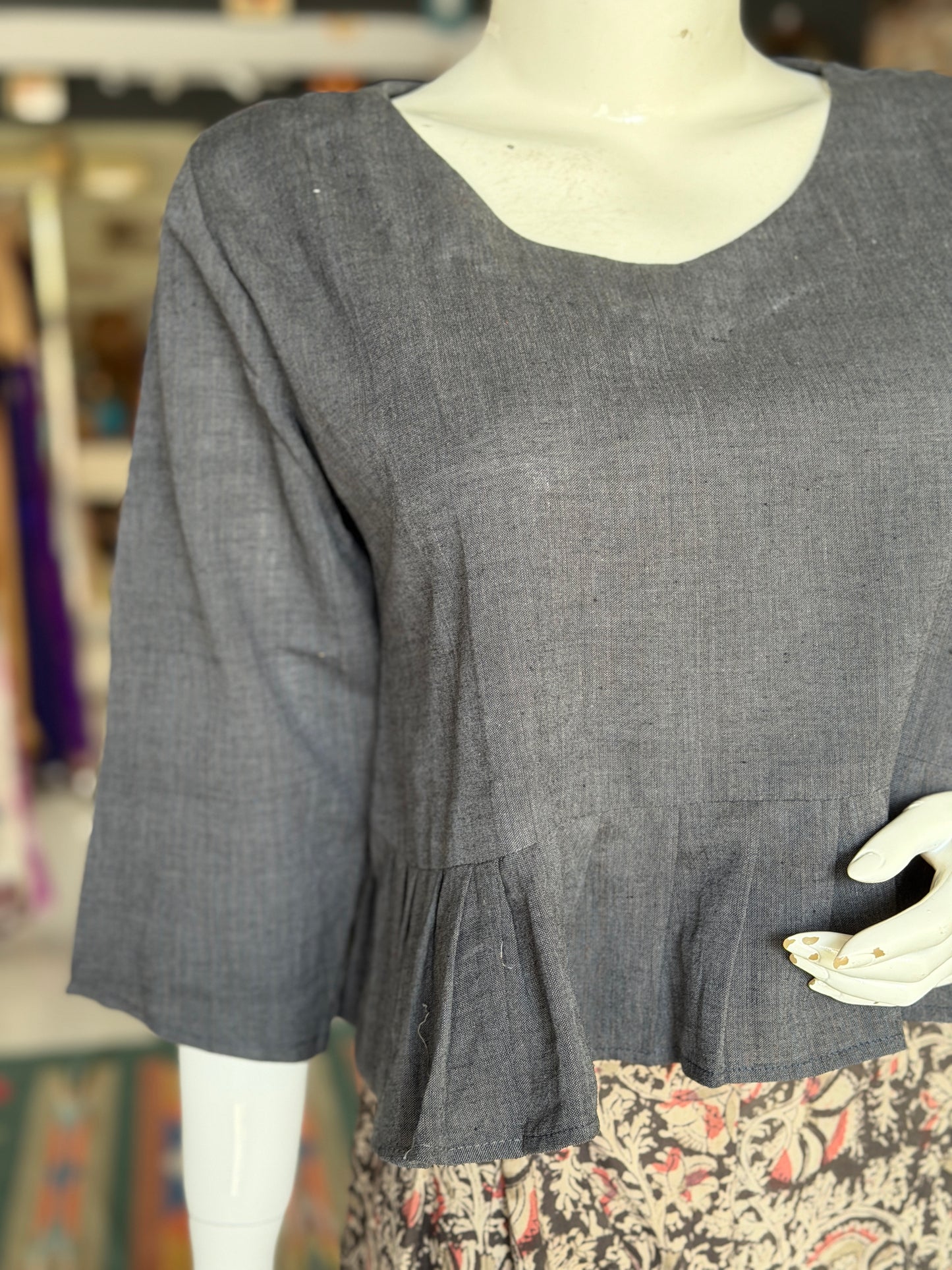 Greyish Black handloom cotton top - mix n match with skirts and pants