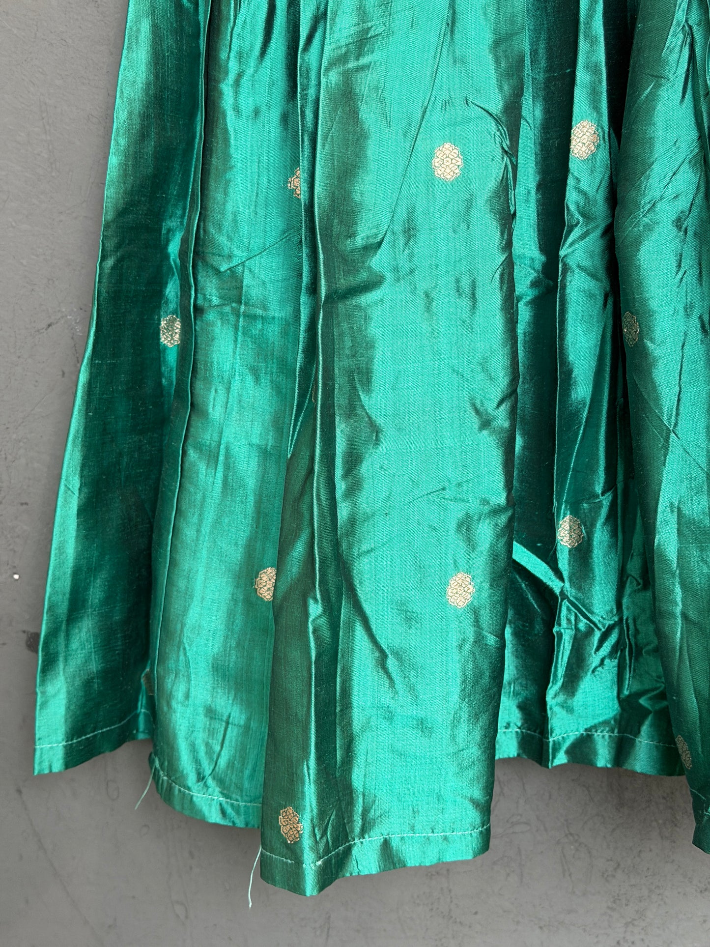 Turquoise lehenga with butis and cream blouse - handwoven pure silk lehenga (pattu langa jacket) blouse set
