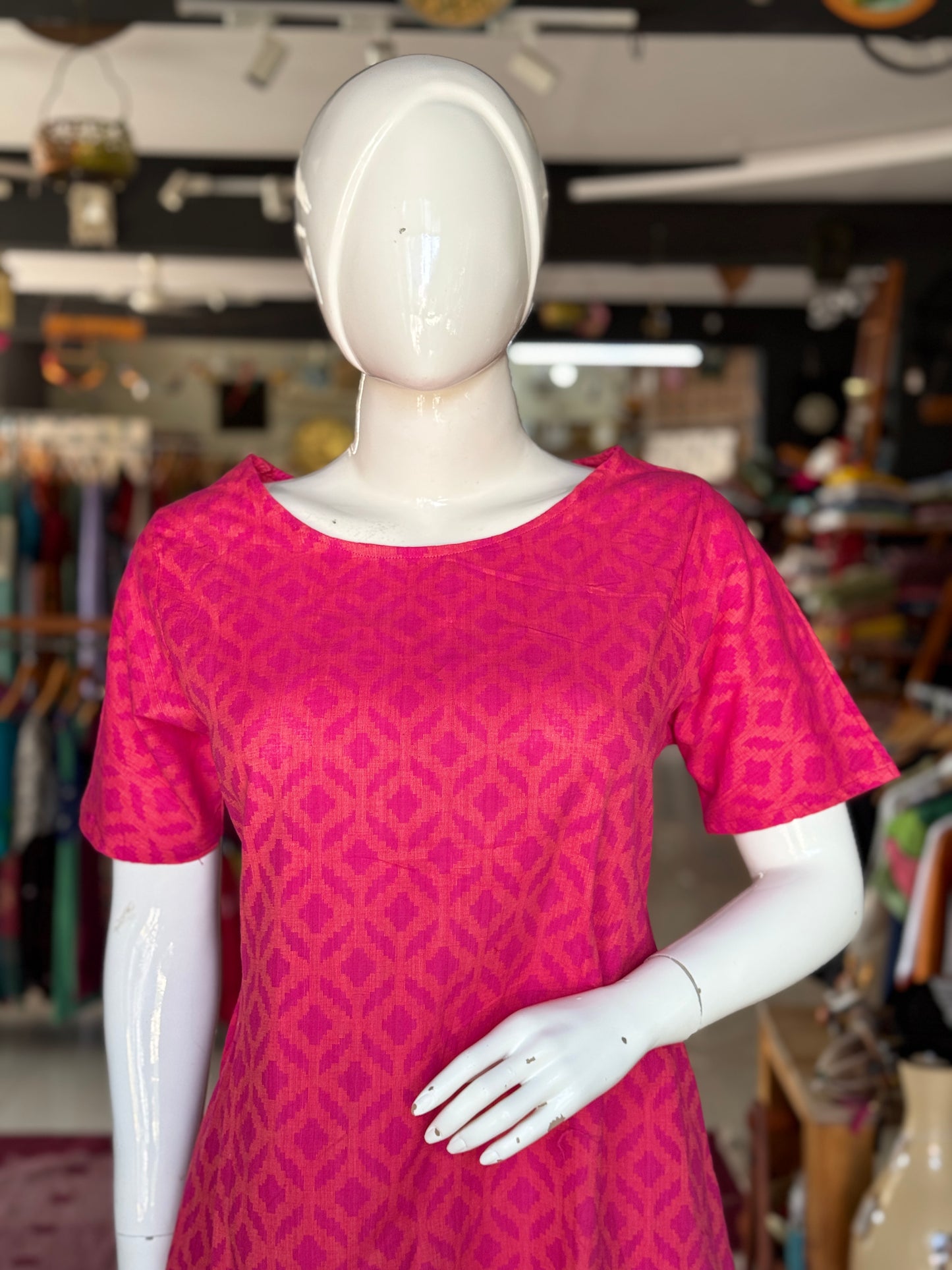 Pink n yellow cotton A-line dress / kurti