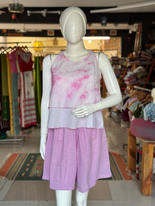 Lavender pink double cotton flared shorts for women