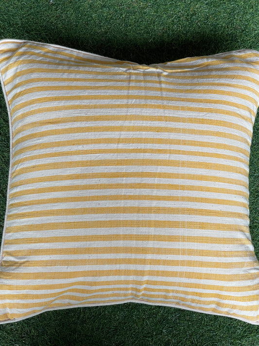 White n yellow stripes handspun handwoven cotton cushion cover