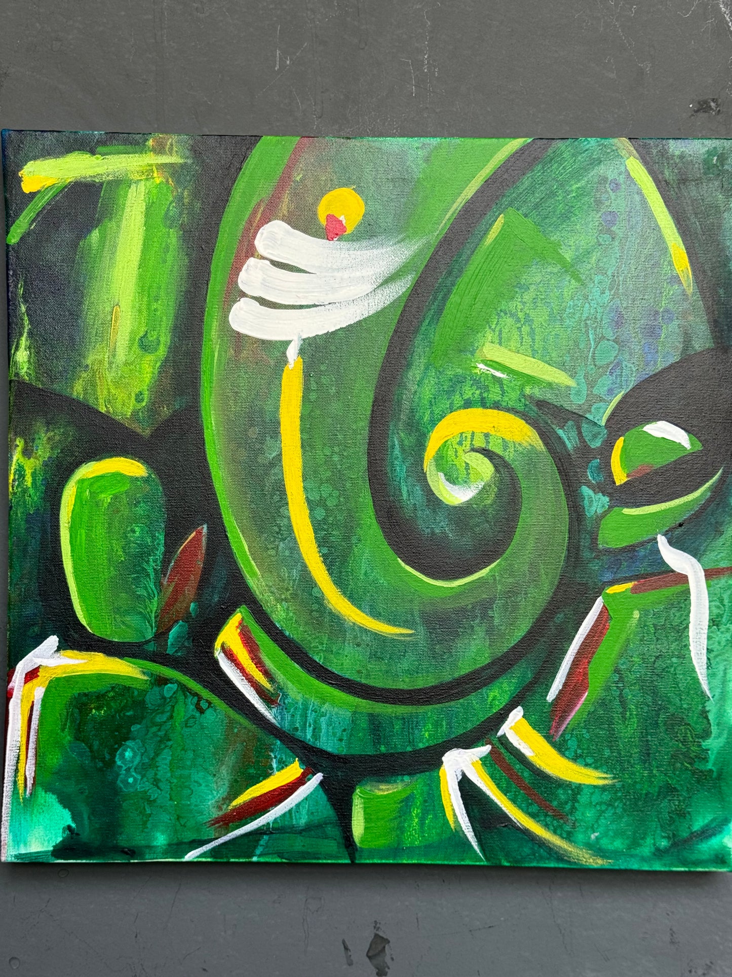 Ganesha acrylic colors painting on stretched canvas 18 x 18 inches