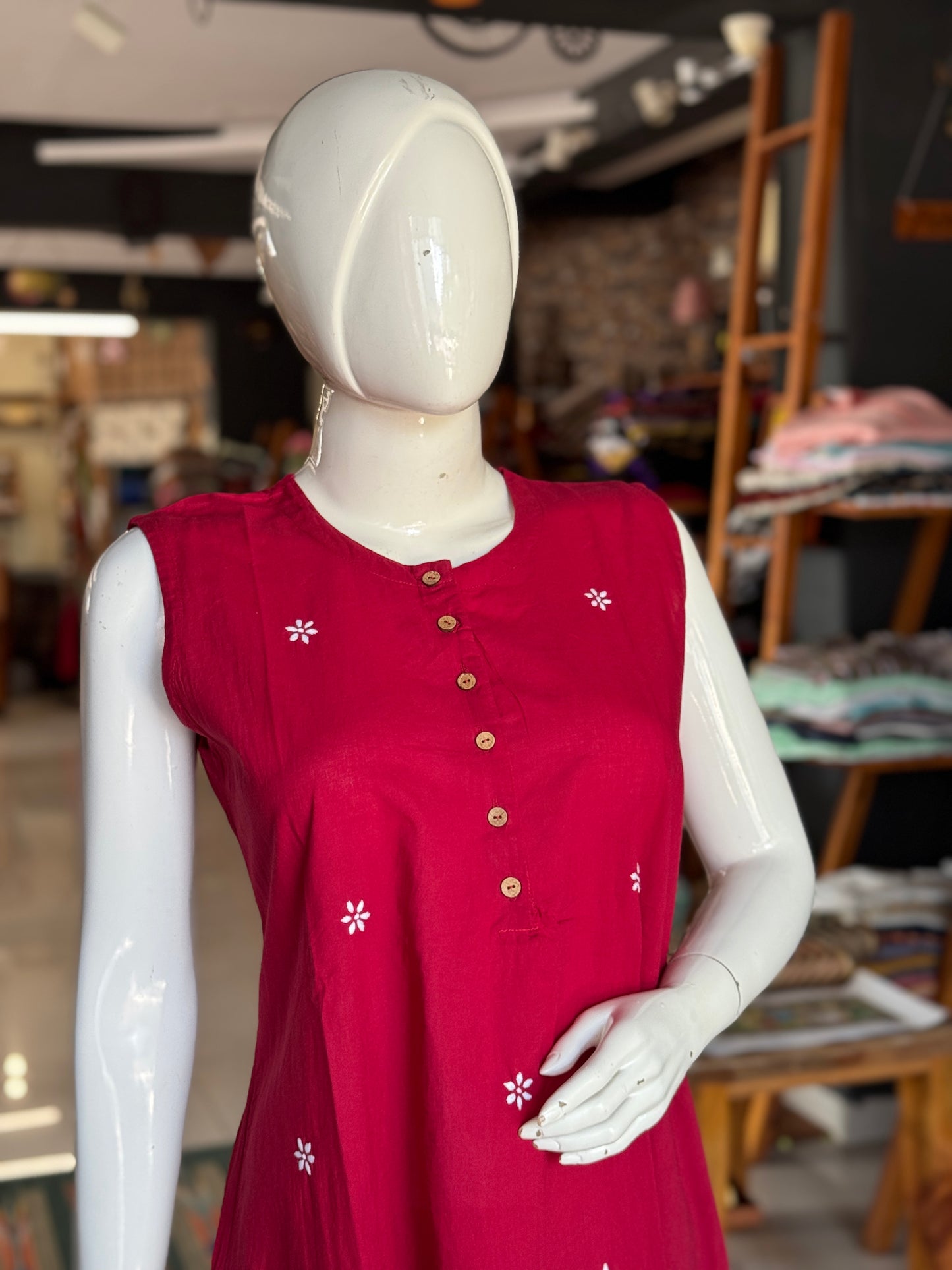 Maroon hand embroidered cotton kurta pants - 2 piece coord set