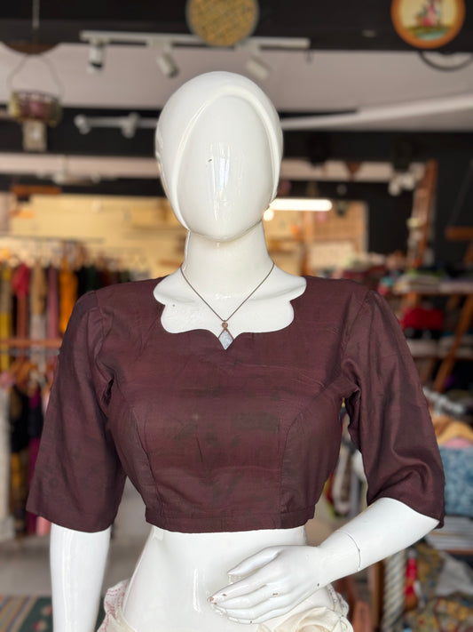 Brown silk cotton handwoven, light hand block printed blouse - multiple styles
