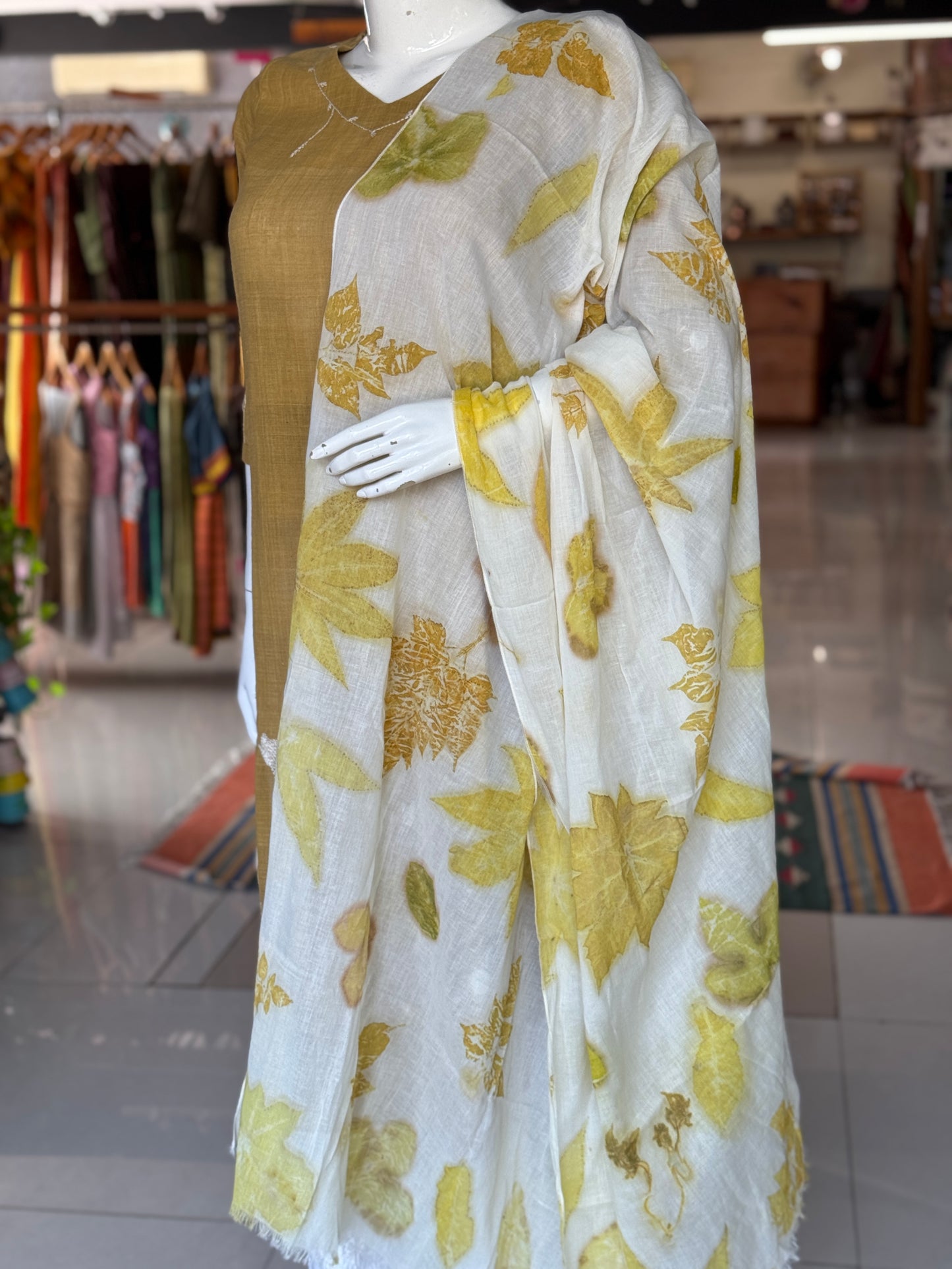 Eco printed soft mul cotton handcrafted stole / dupatta