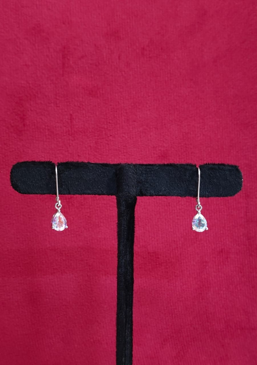 White semi precious stone drop hoops in 92.5 sterling silver