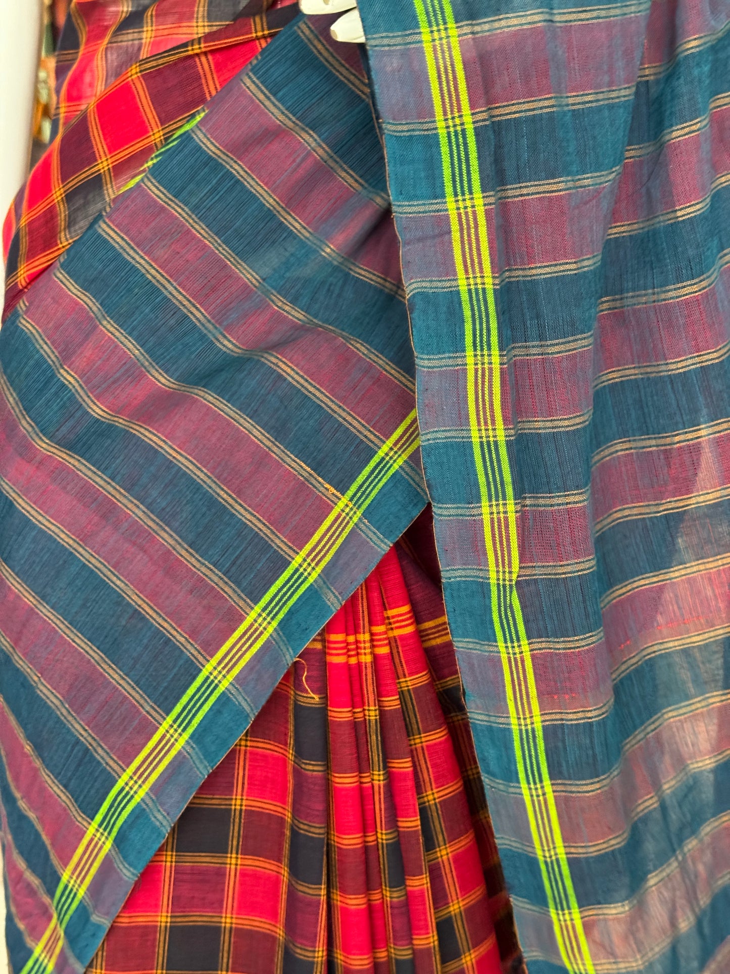 Red checks special Chettinad cotton handloom saree