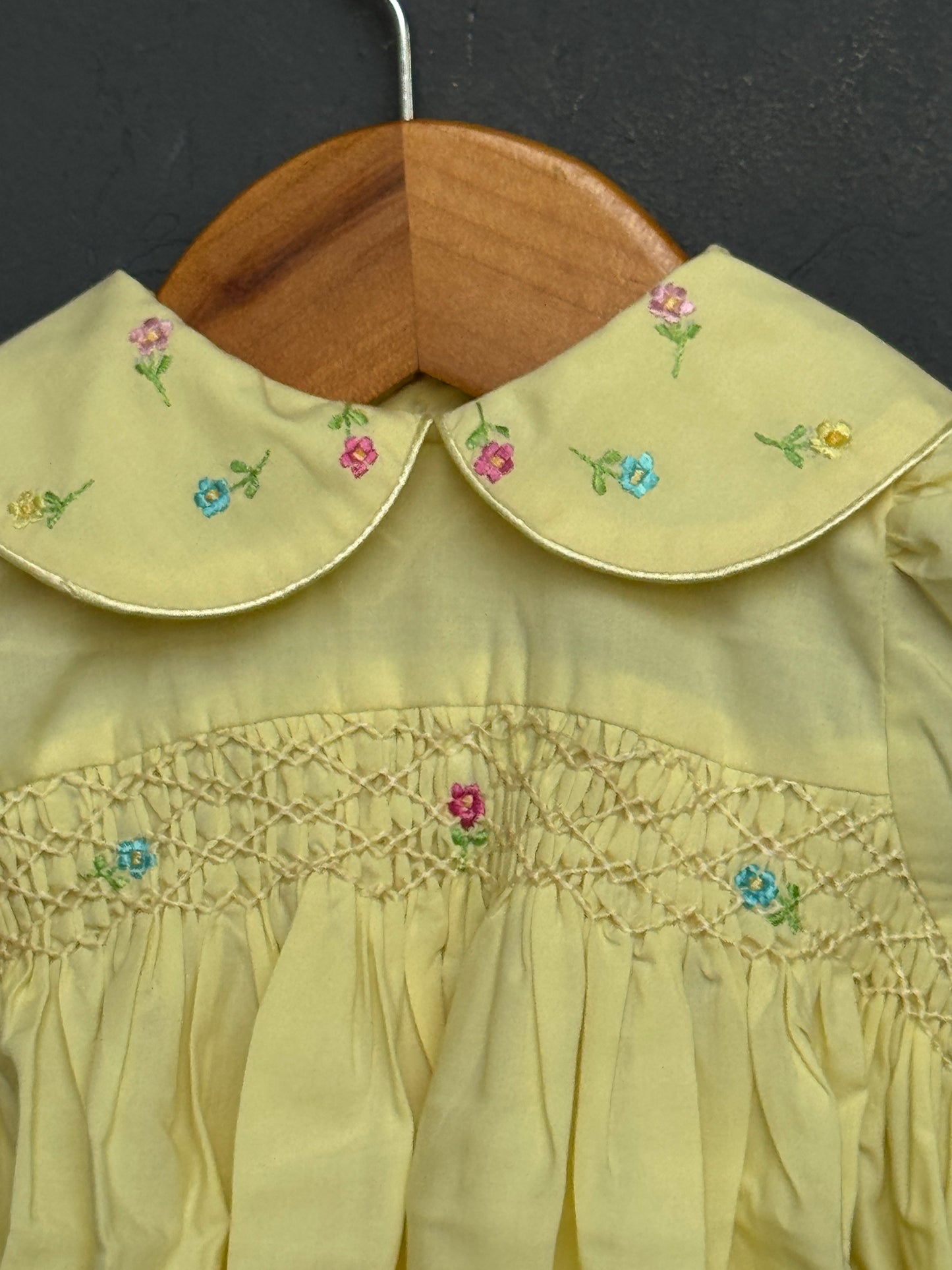 Smocking cotton frock for girls with embroidery on collar - colour options available