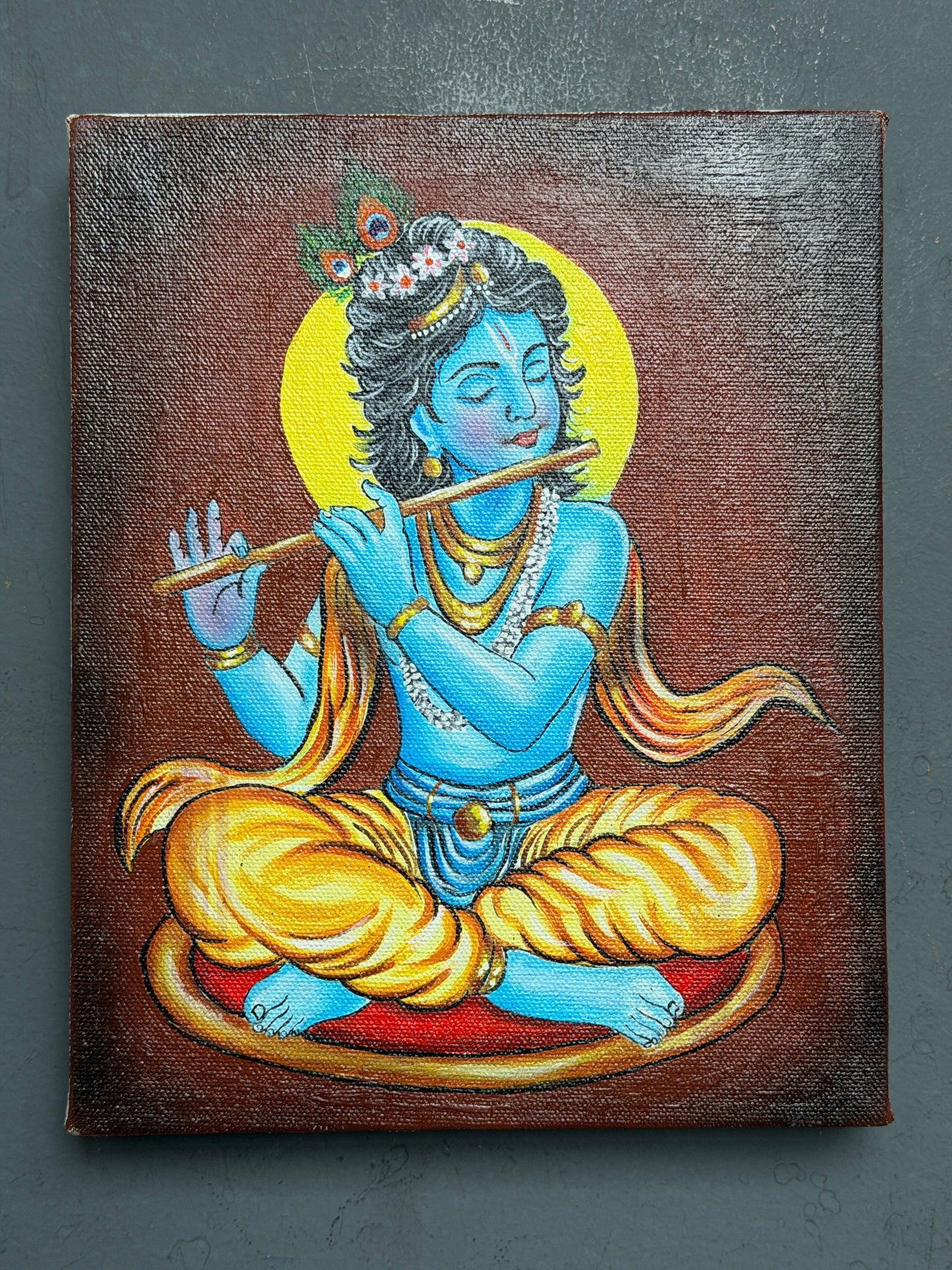 Venu Madhava - Young Krishna with his flute - acrylic colors painting on stretched canvas - sizes available