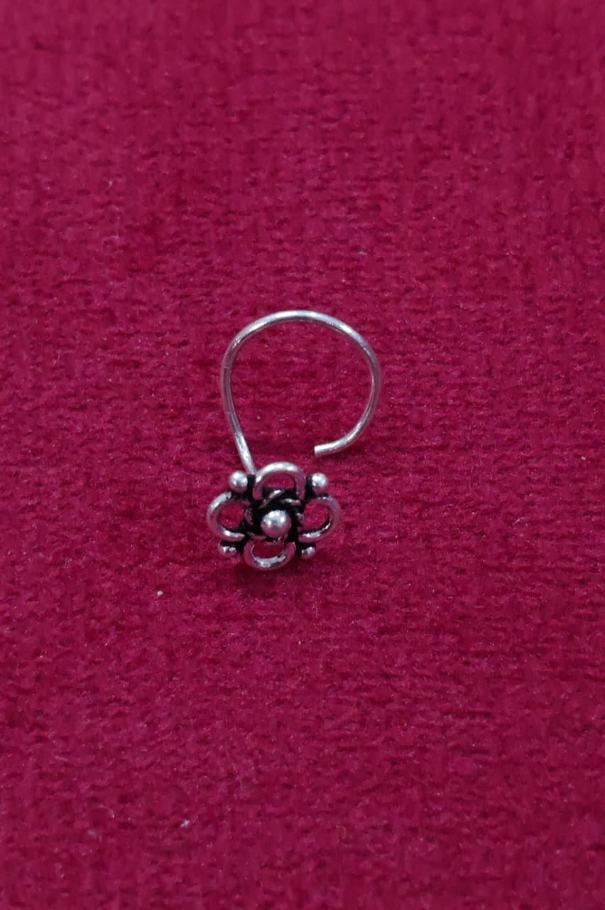 Flower shaped 92.5 sterling silver wired nose pin