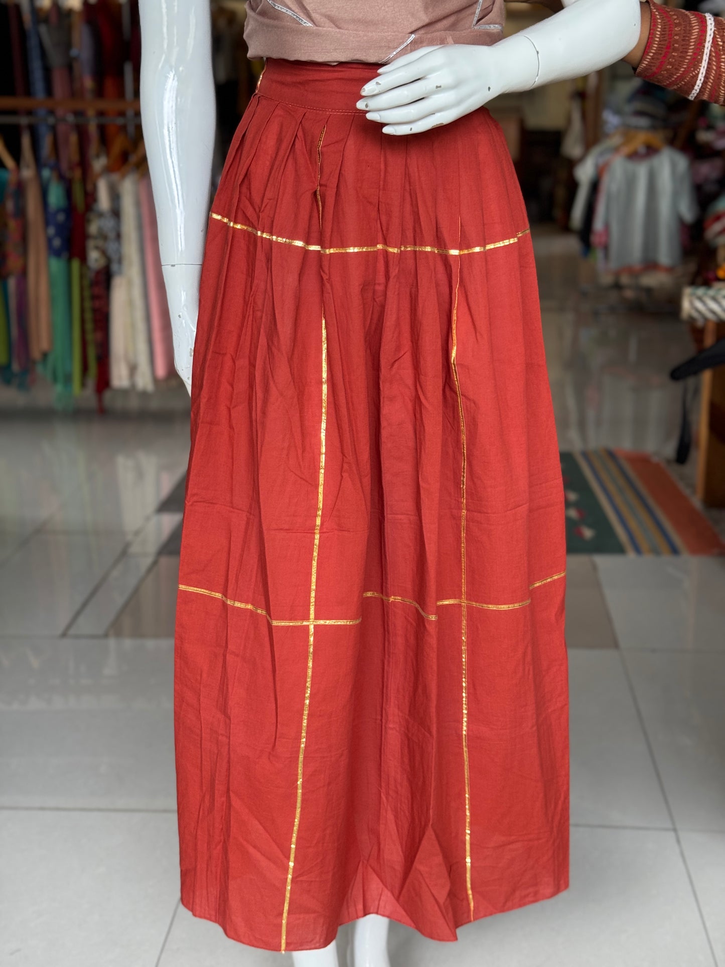 Maroon cotton gota skirt