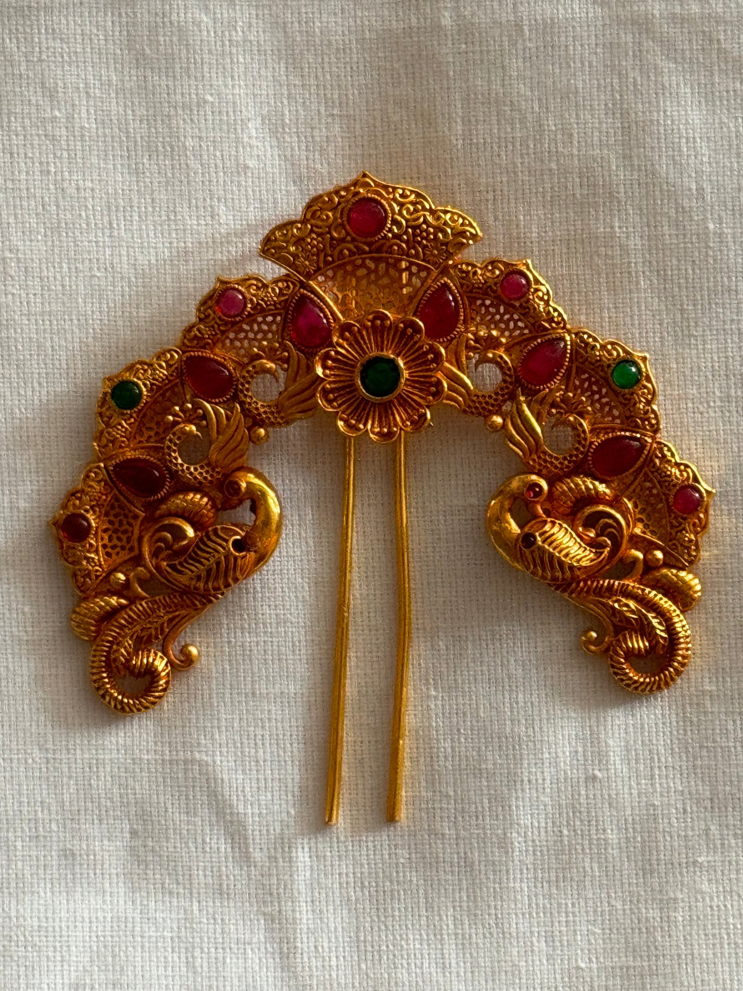 Gold tone peacocks design hair bun pin