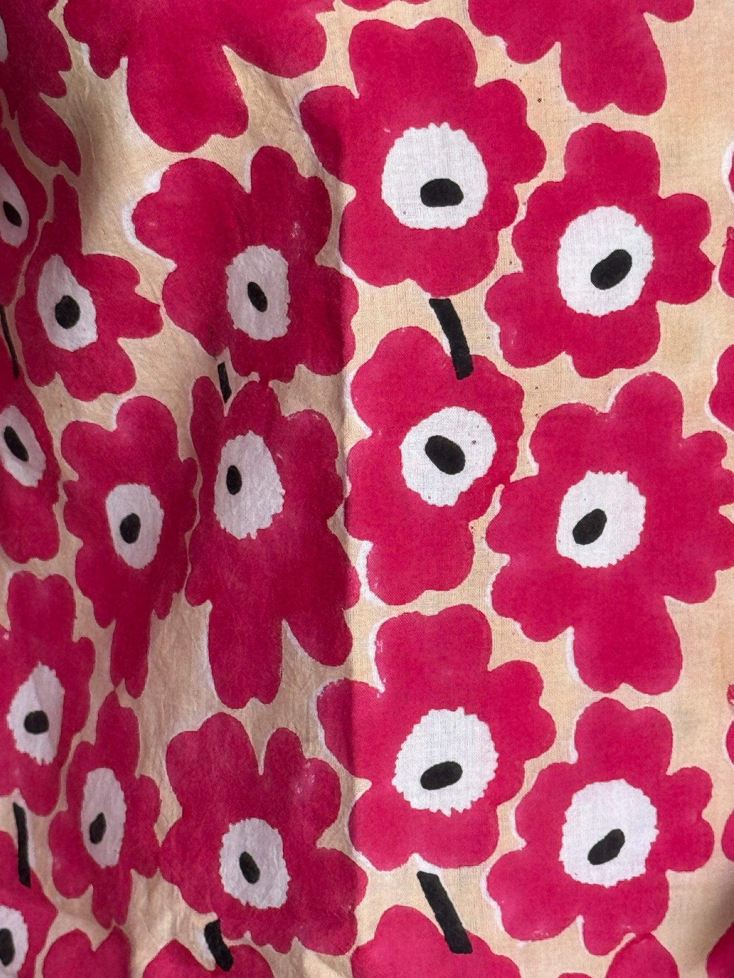 Red floral cotton hand block printed boxy shirt