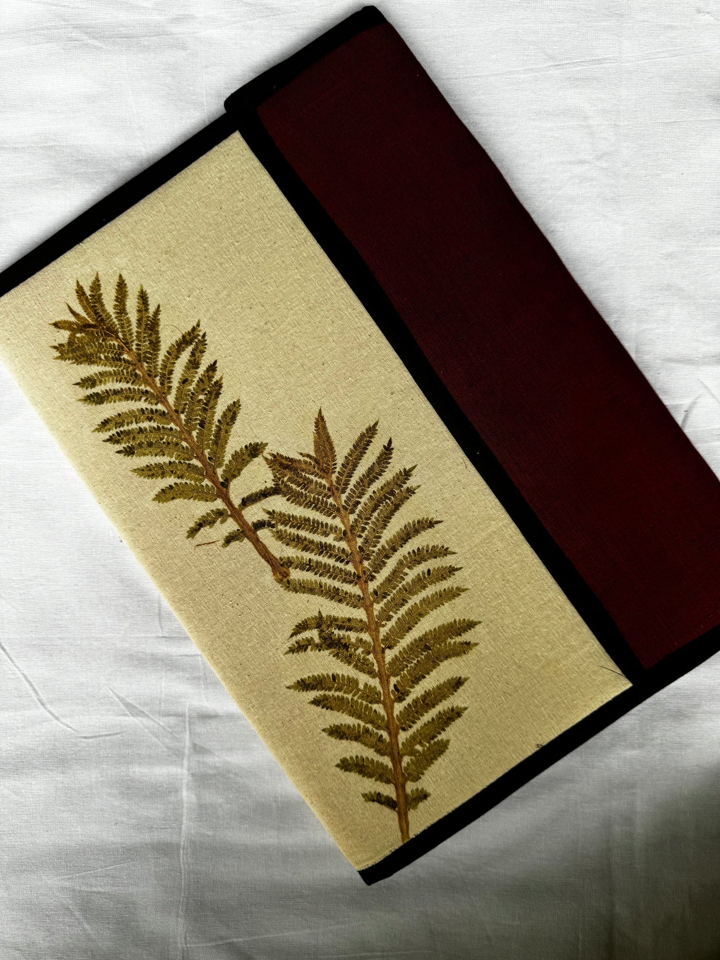 Eco leaf print on handloom cotton folder with inside pockets